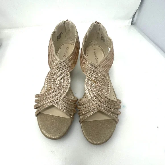 Charter Club Ginifur Rhinestone Wedge Sandals in‎ Rose Gold Size 9.5 M New - Picture 4 of 11